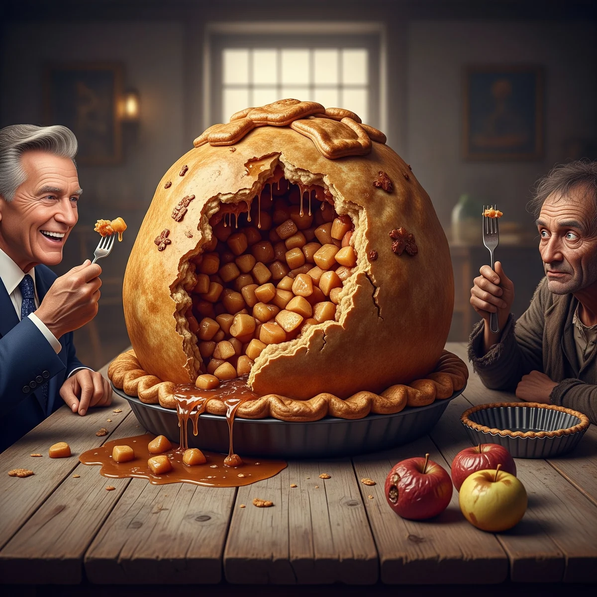 Album cover for Go Bake Some Apples showing an enormous, grotesque, overflowing apple pie in Gothic Americana aesthetic